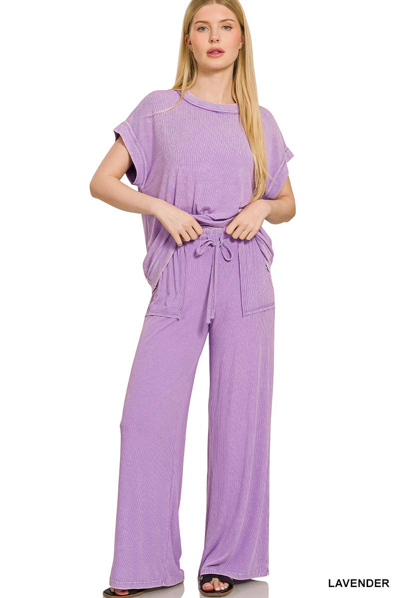 Ribbed Acid Wash Rayon Top & Pants