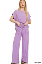 Ribbed Acid Wash Rayon Top & Pants