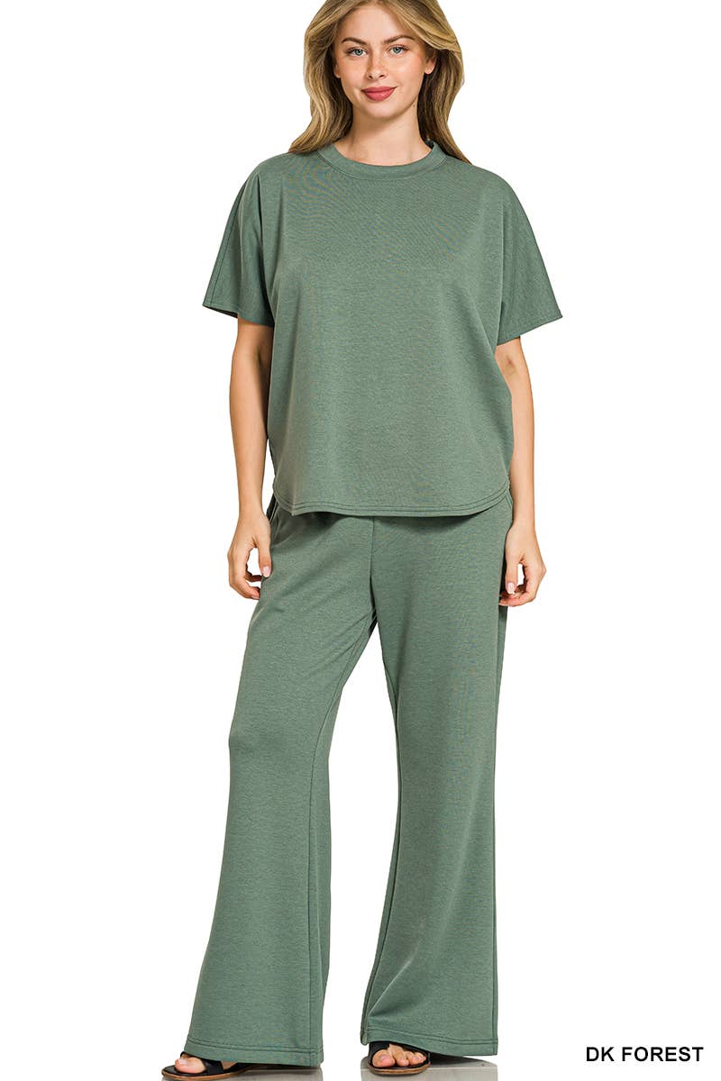 Scuba Curbed Hem Top & Pants Set - Zenana