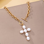 Large Pearl Cross Toggle Necklace | 80N93068