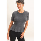 Ribbed Peplum Knit Top
