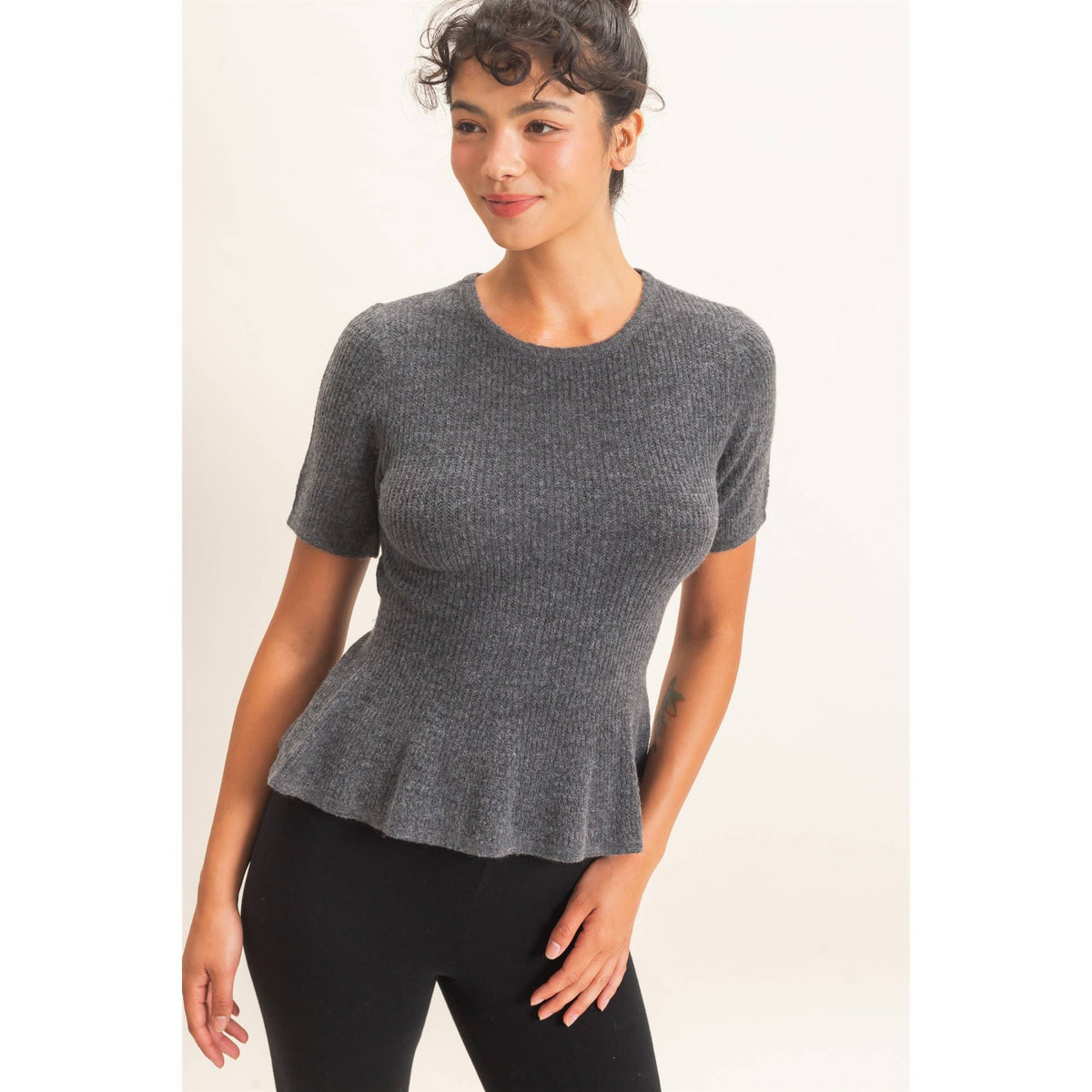 Ribbed Peplum Knit Top