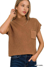 Mock Neck Short Sleeve Crop Sweater