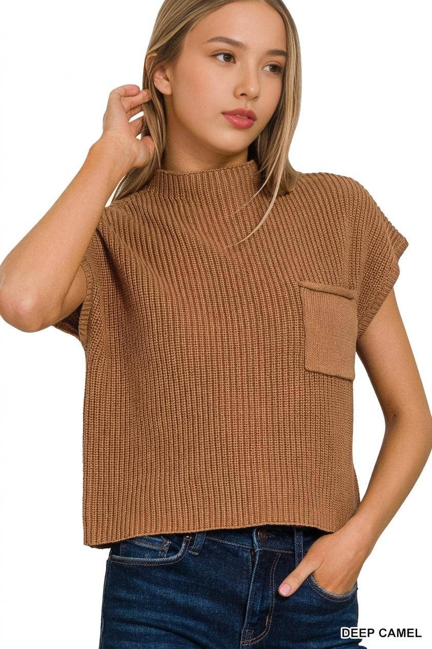 Mock Neck Short Sleeve Crop Sweater