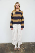WIDE STRIPE CREW NECK LONG SLEEVE KNIT SWEATSHIRT