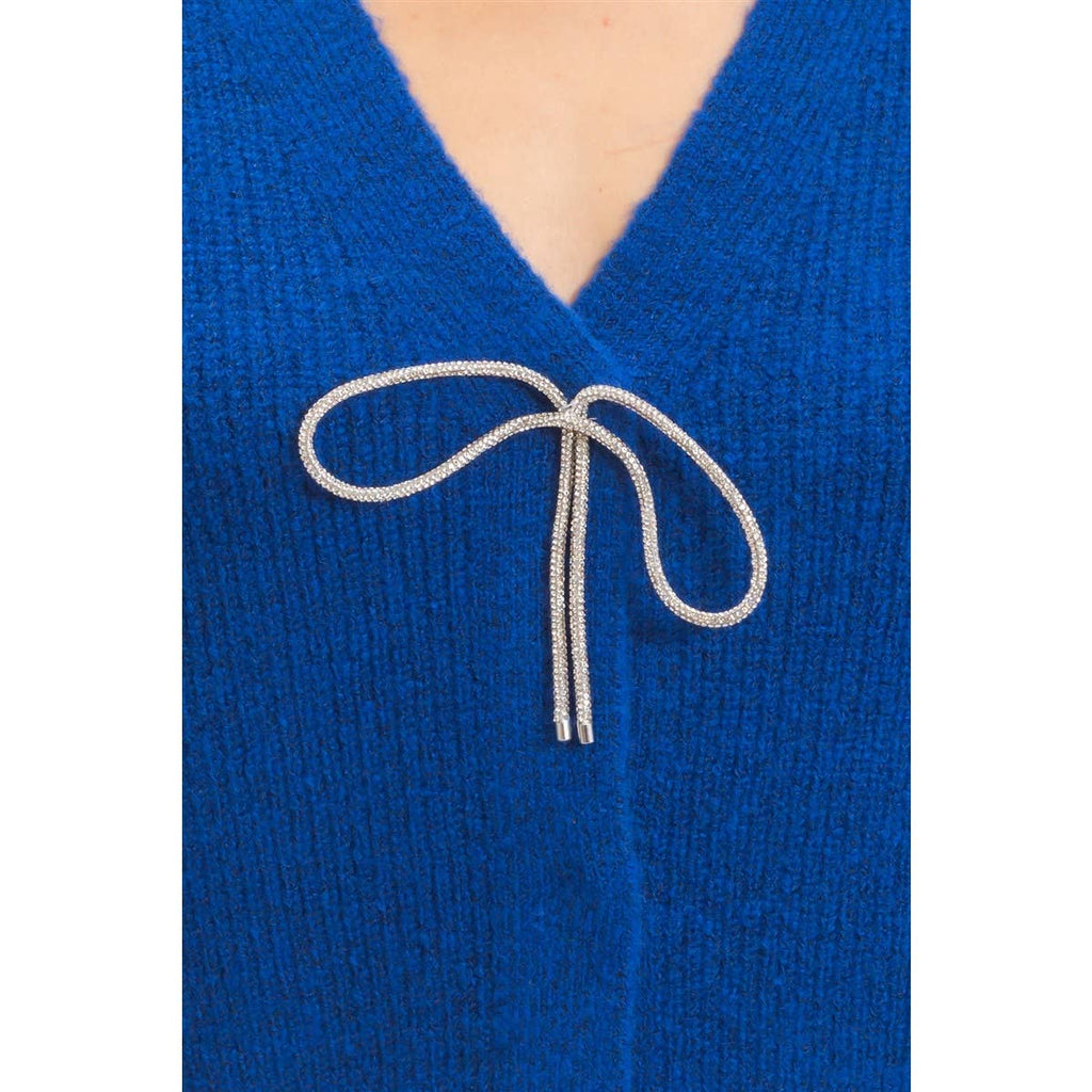 Rhinestone Bow Tie-Front Sweater