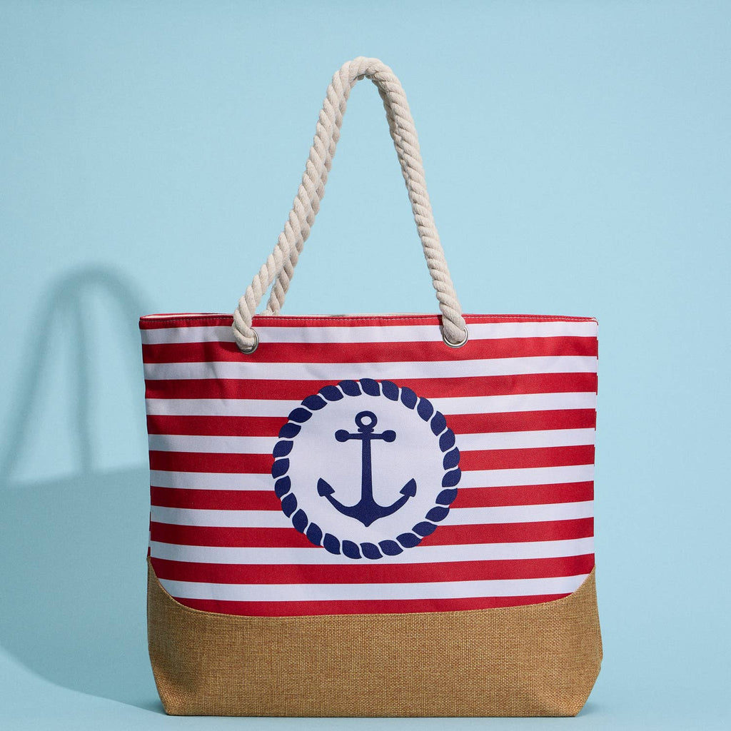 Coastal Chic | Nautical Anchor and Stripe Beach Tote