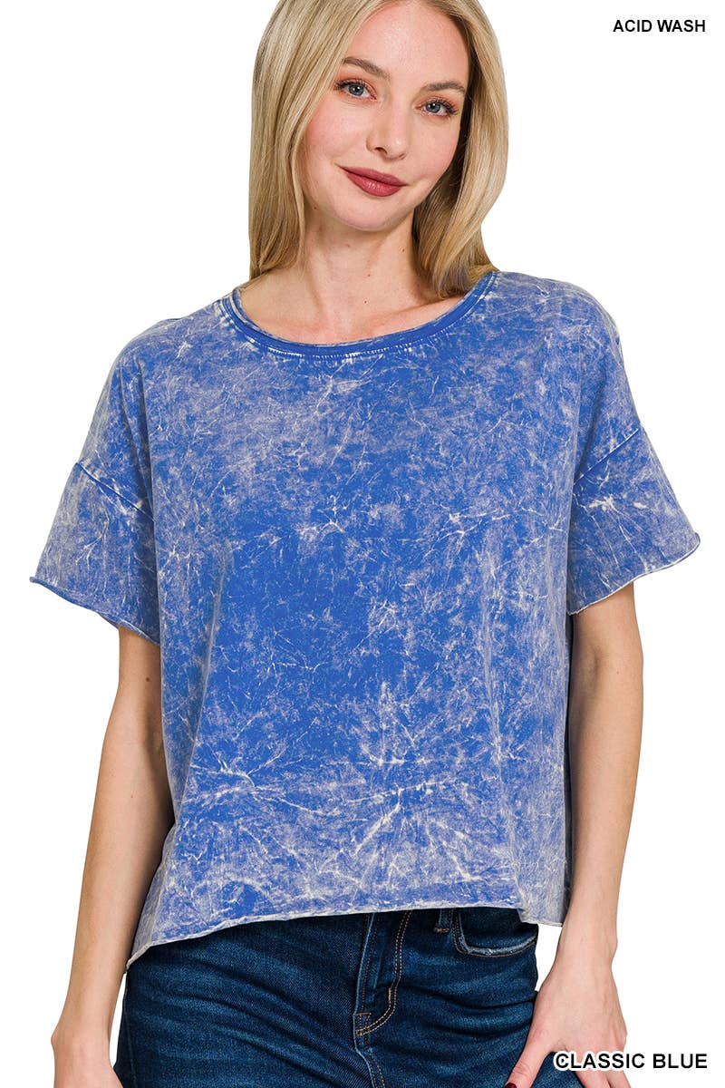 Crinkle washed crew neck short sleeve crop box tee - Zenana