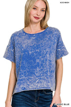 Crinkle washed crew neck short sleeve crop box tee - Zenana