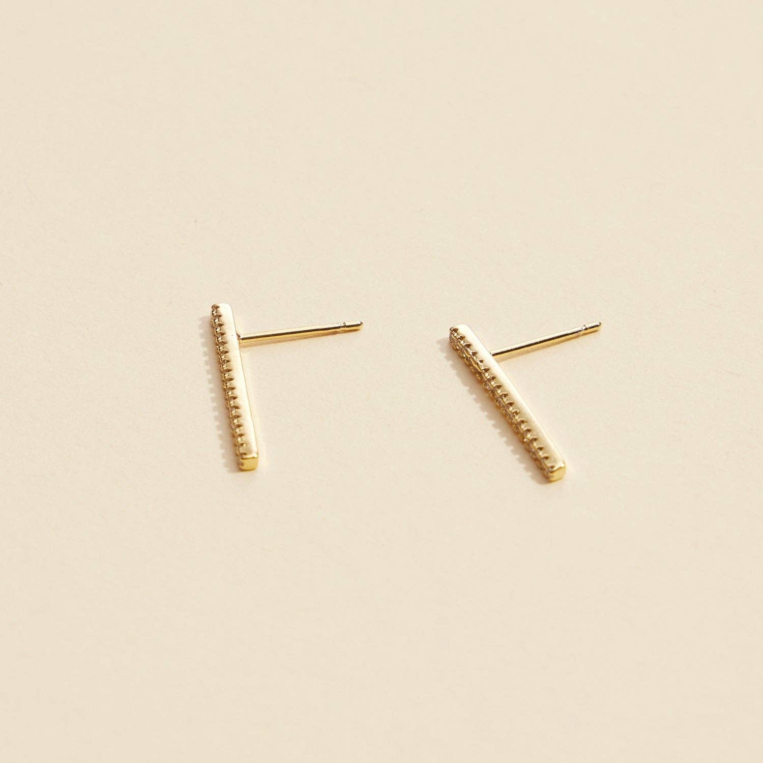 Bar Rhinestones Gold Dip Stud Earrings | Sleek Bar Rhinestone Gold-Dipped Stud Earrings