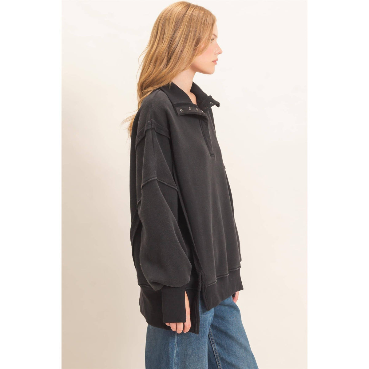 Mineral Wash Snap Collar Pullover