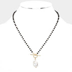 Pearl Pendant Faceted Beaded Toggle Necklace