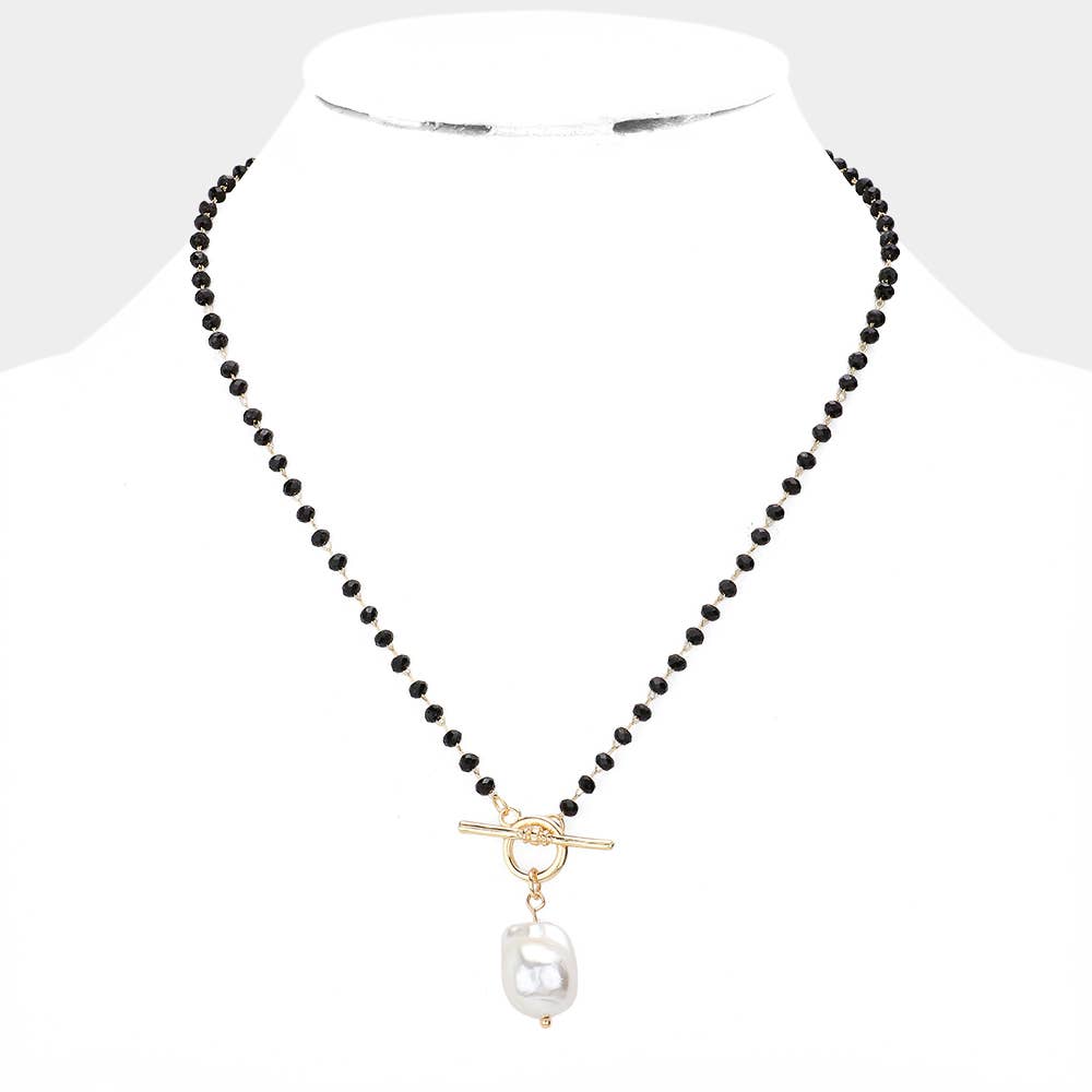 Pearl Pendant Faceted Beaded Toggle Necklace