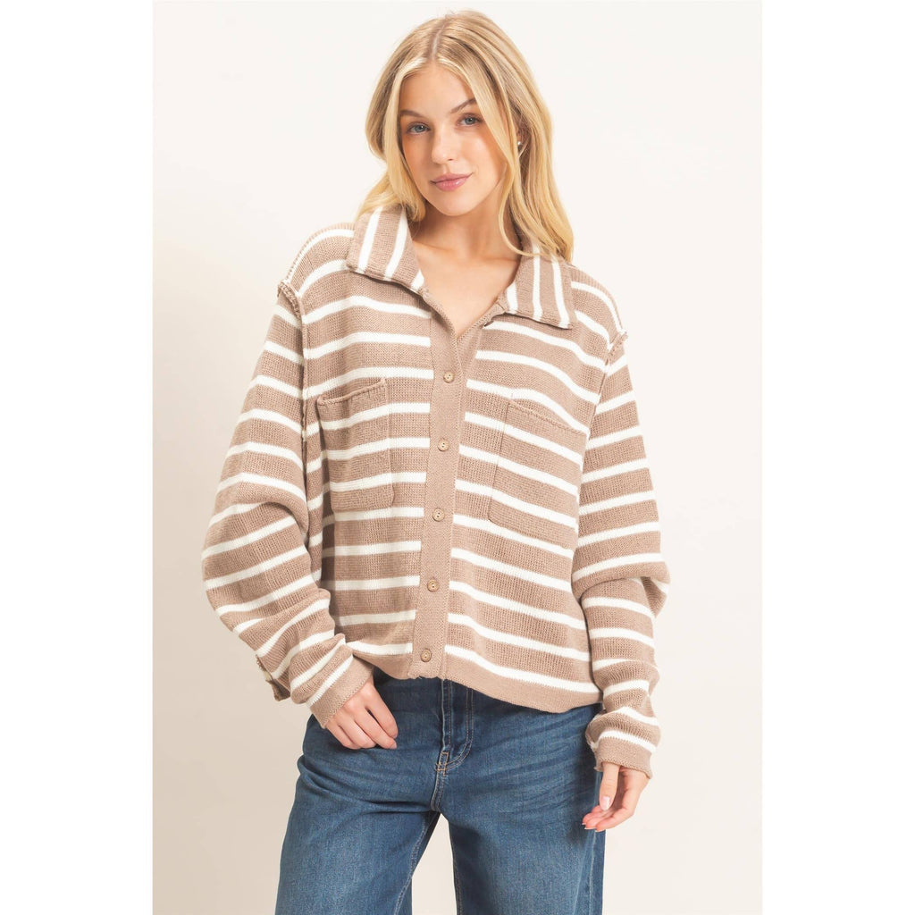 Striped Button Front Cardigan