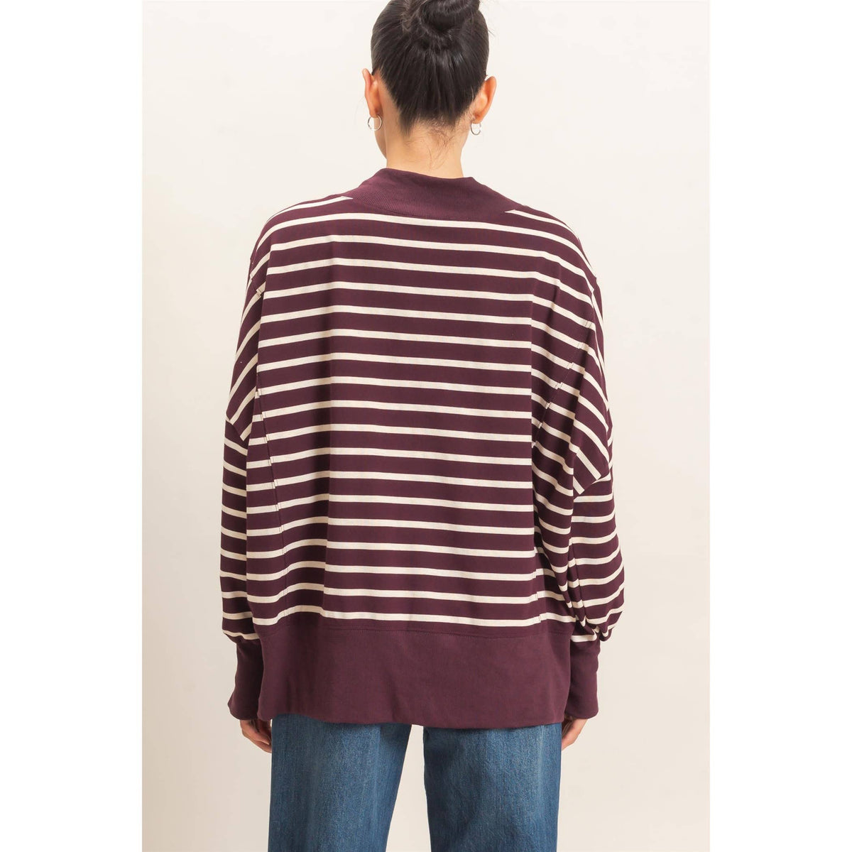 Striped Mock Neck Sweatshirt