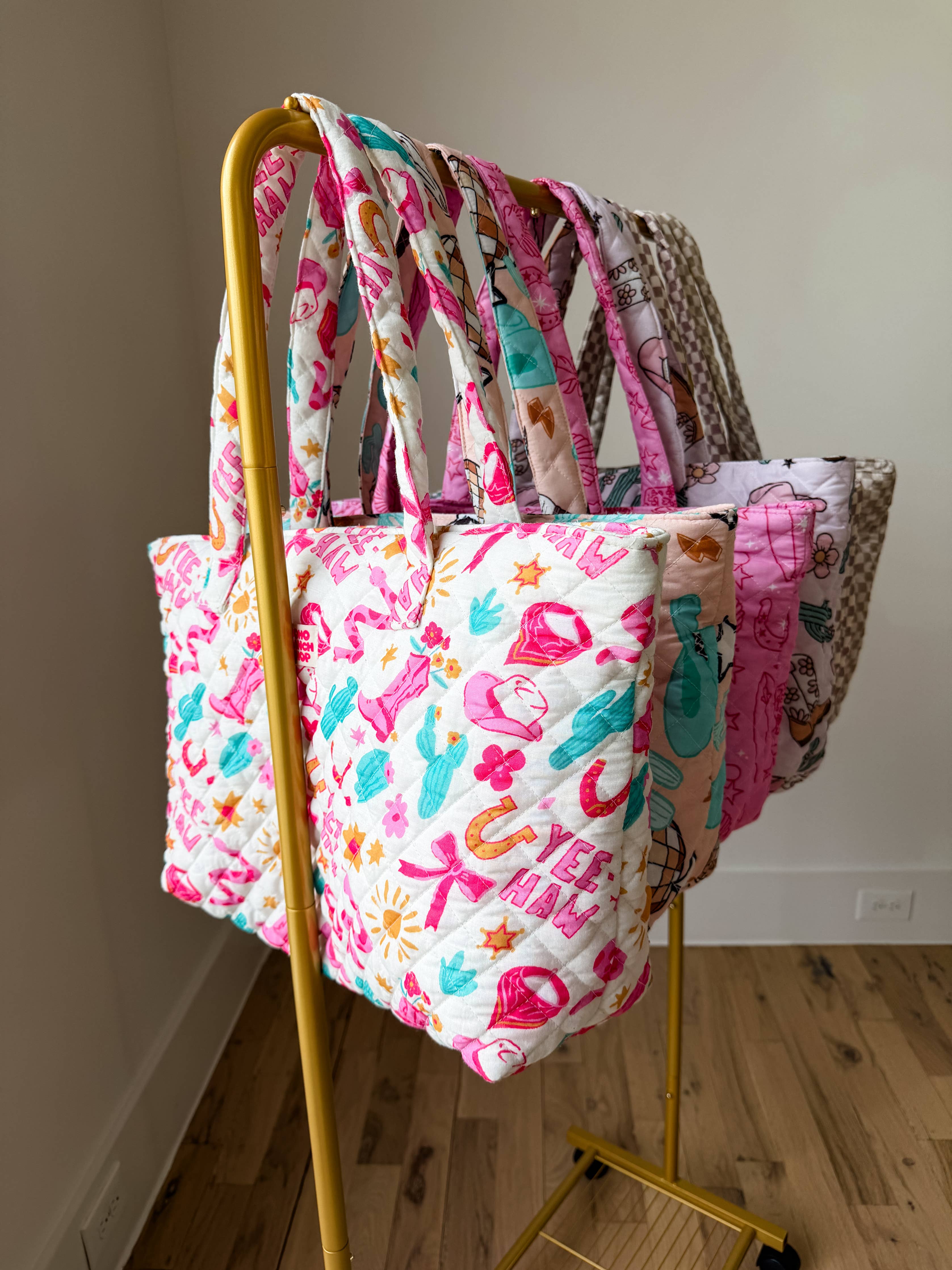 Western Print Everyday Carryall Tote Bag - Fabric Quilted 