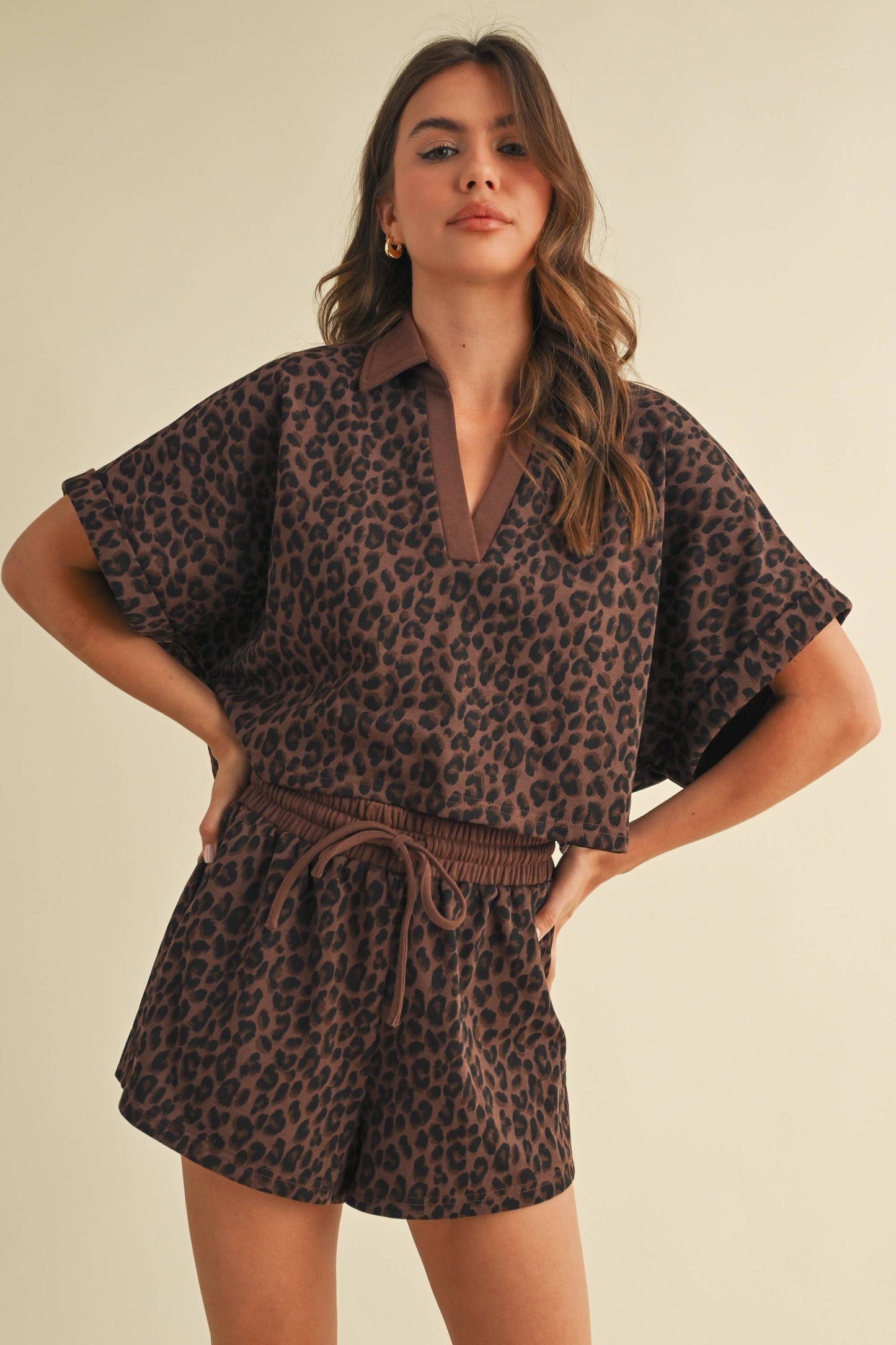 LEOPARD CROPPED SHORT SLEEVE + SHORTS SET