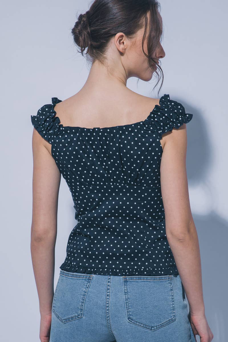 0226 Polka Dot Ruffle-Sleeve Top SI-29543