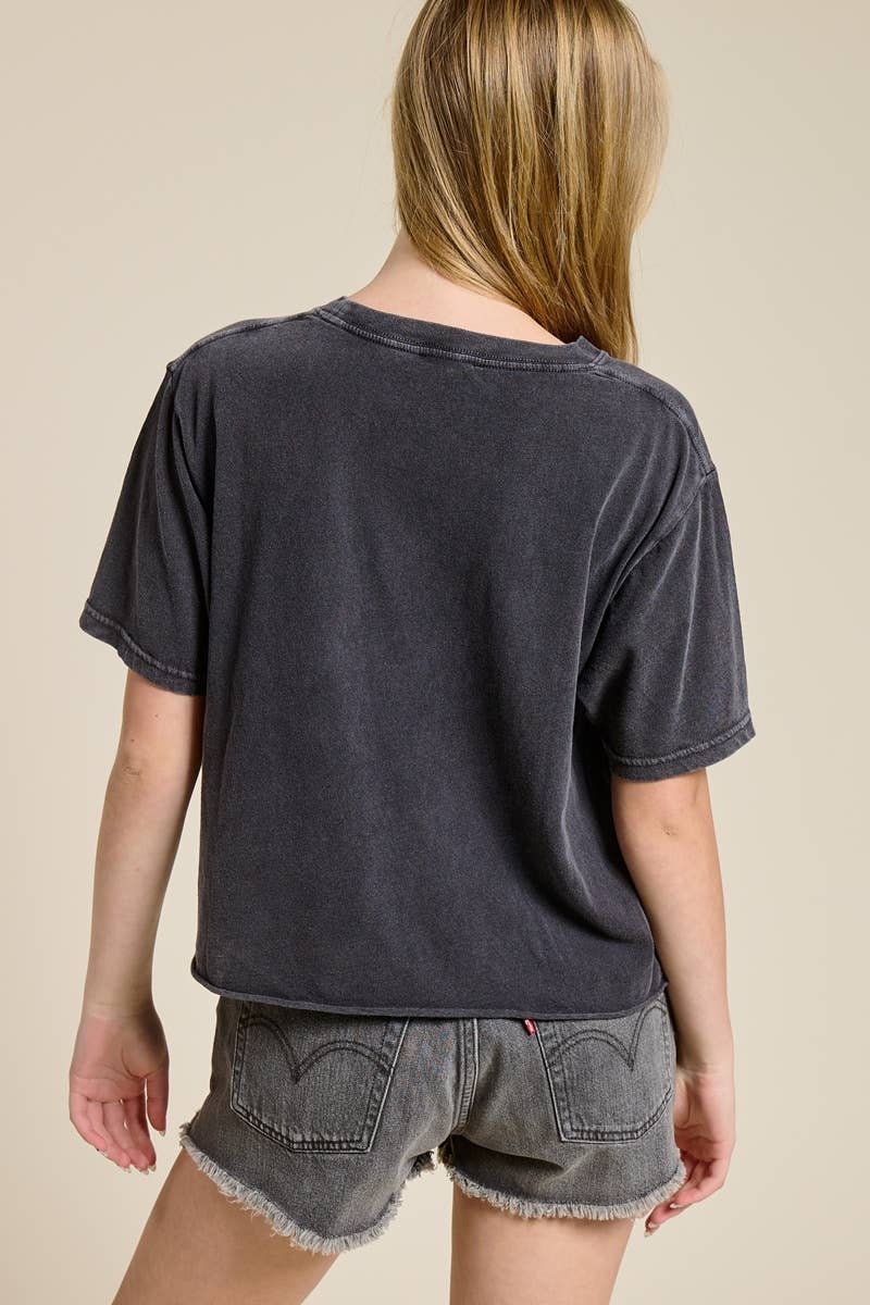 PUFF' WWJD Lace Graphic Raw Hem Faux Crop Tee
