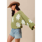 DAISY FLORAL PATTERN KNITTED SWEATER TOP