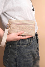 Boho Woven Straw Wristlet Wallet Bag