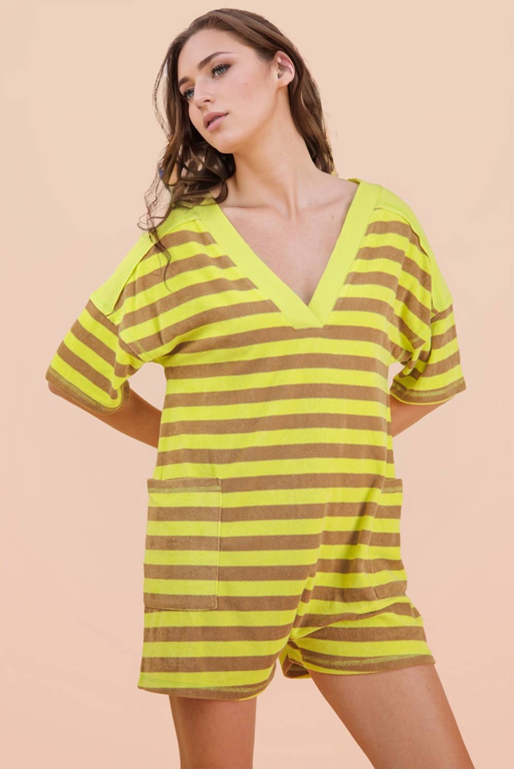 NP70994-Stripe Casual Knit Romper