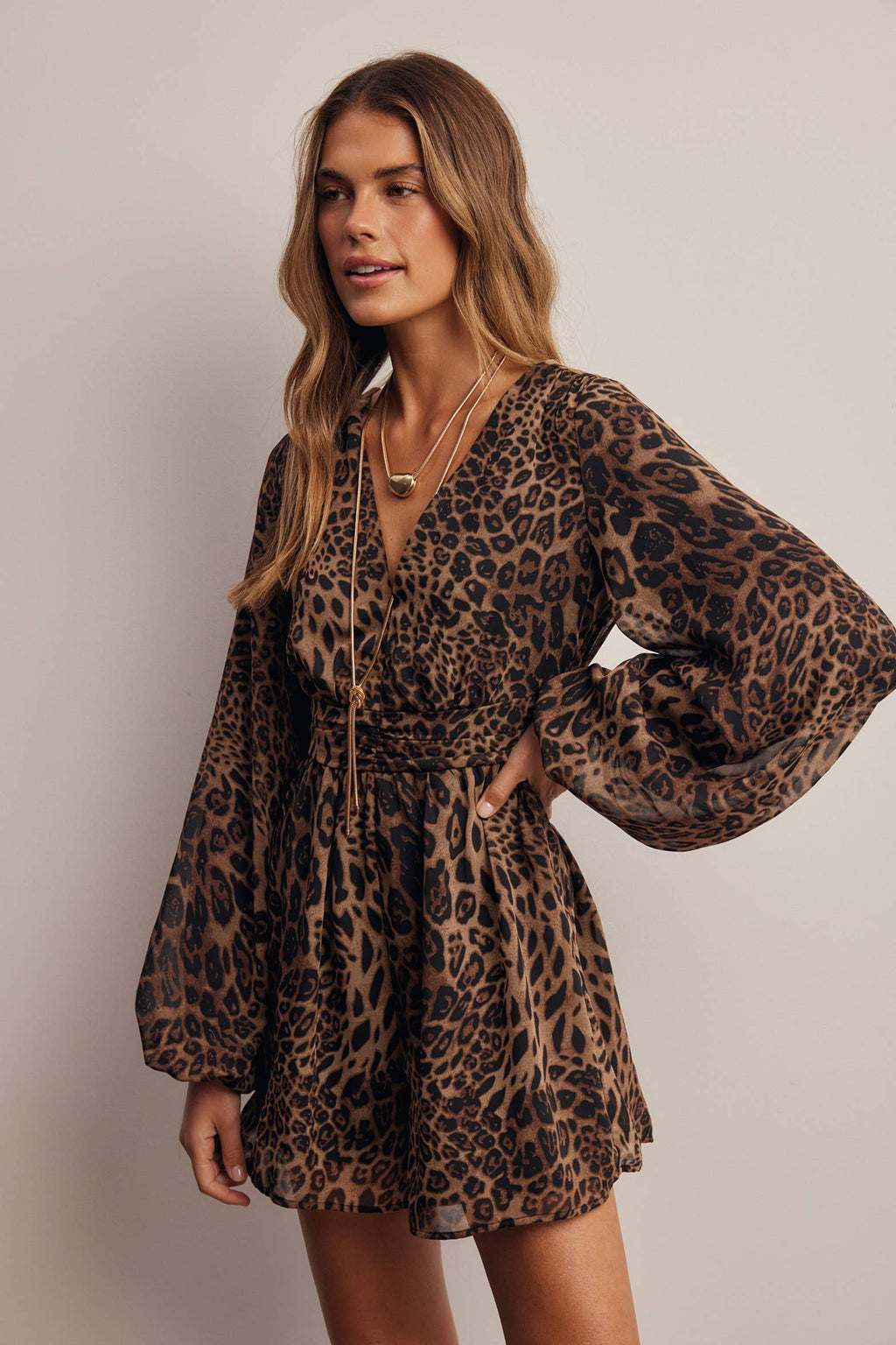 Animal Print Surplice Romper FRP0006