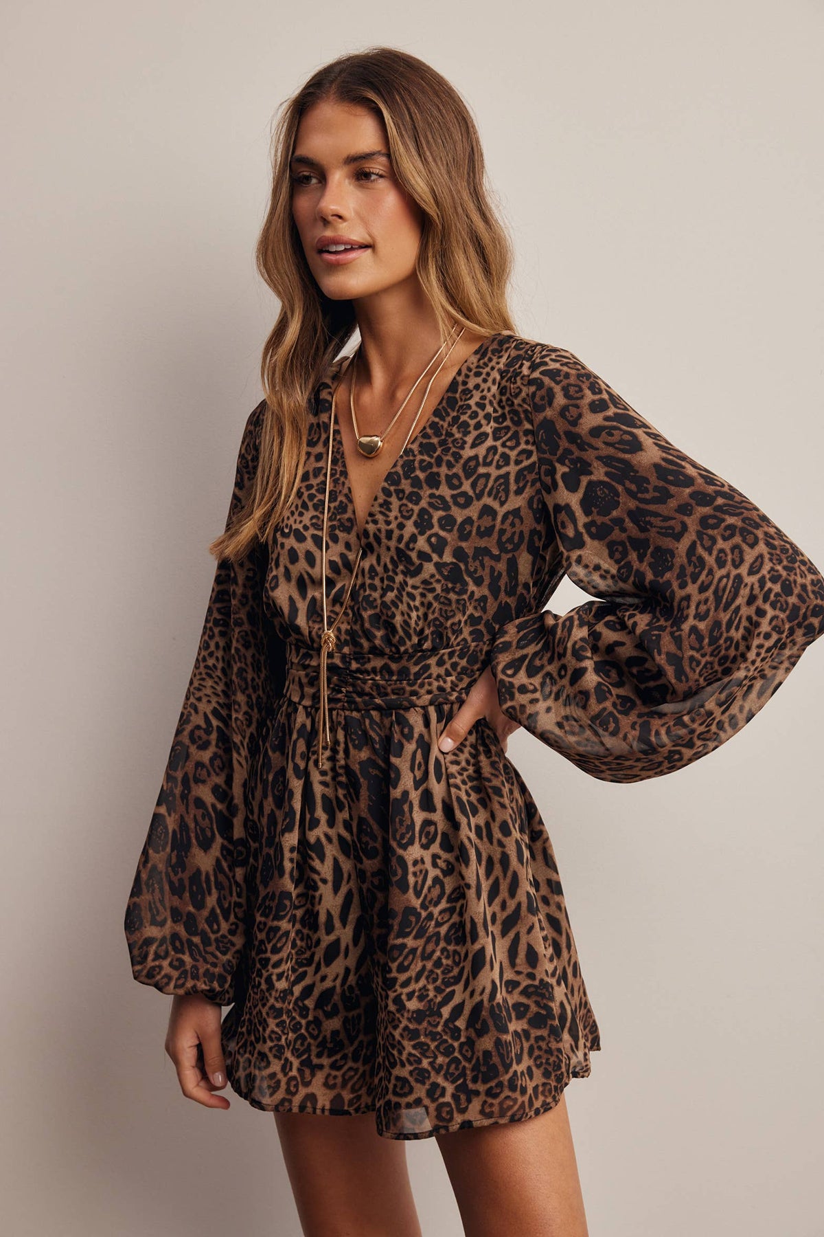 Animal Print Surplice Romper FRP0006