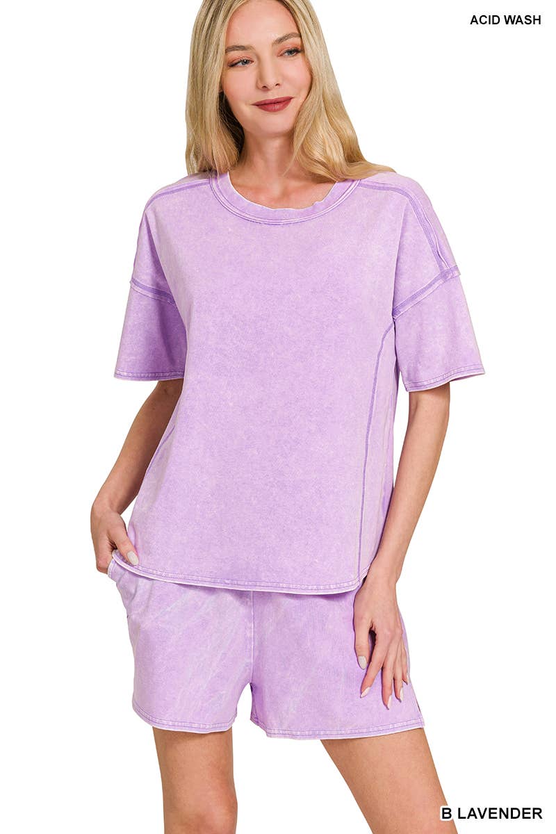 Acid Washed Short Sleeve Set