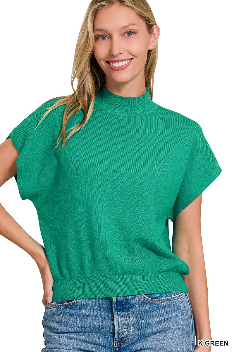 Mock Neck Short Dolman Sleeve Sweater