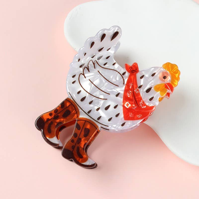 Western Chicken on Cowboy Boot Hair Claw Clip | 40H1162