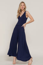 Sleeveless Double V-Neck Surplice Knit Jumpsuit