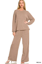 Raised Rib Round Neck Pullover & Pants 2PC Set