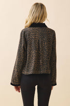 CJ6719-Leopard Print Contrast Corduroy Detail Jacket