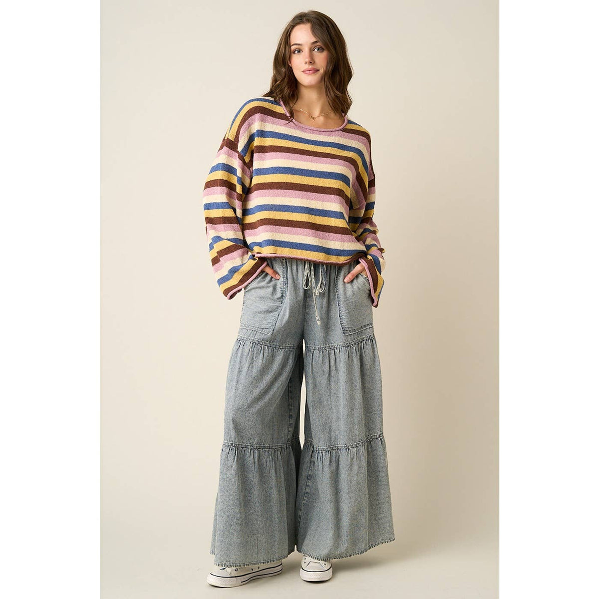 MULTICOLOR STRIPED SWEATER KNIT TOP
