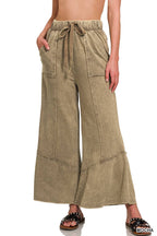 `Acid Washed Flare Hem Pants With Pockets Zenana