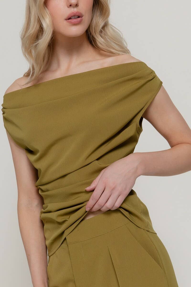 0224 Woven Off Shoulder Top & Pants Set SI-29533