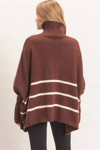 Striped Turtleneck Poncho Sweater