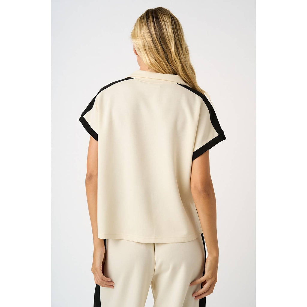 CLOUD KNIT CONTRAST STRIPE POLO SHORT SLEEVE TOP