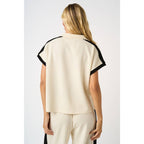 CLOUD KNIT CONTRAST STRIPE POLO SHORT SLEEVE TOP