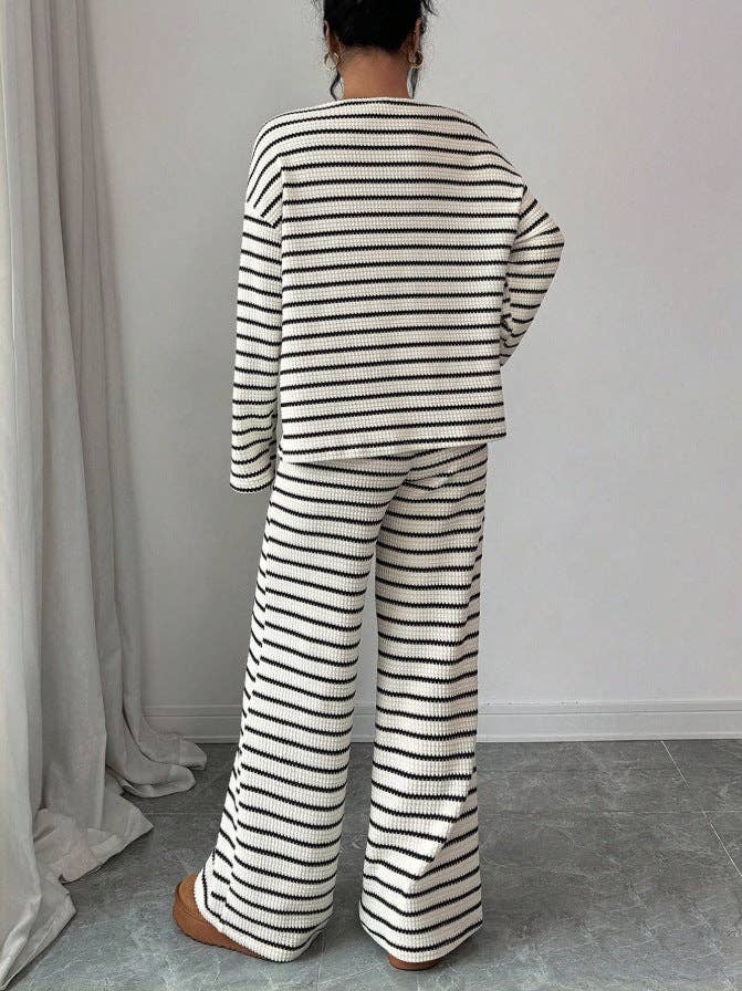 Striped Knit Jumpsuit Boutique Wide Leg Ribbed Loungewear