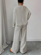 Striped Knit Jumpsuit Boutique Wide Leg Ribbed Loungewear