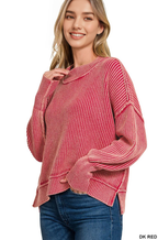 `Washed Side Slit Oversized Cropped Sweater SI-26510 Zenana