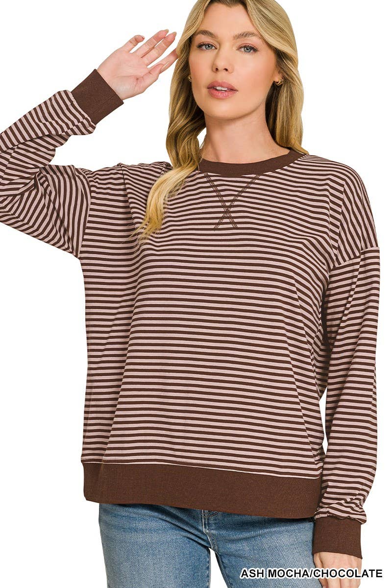 Striped Rib Banded Pullover