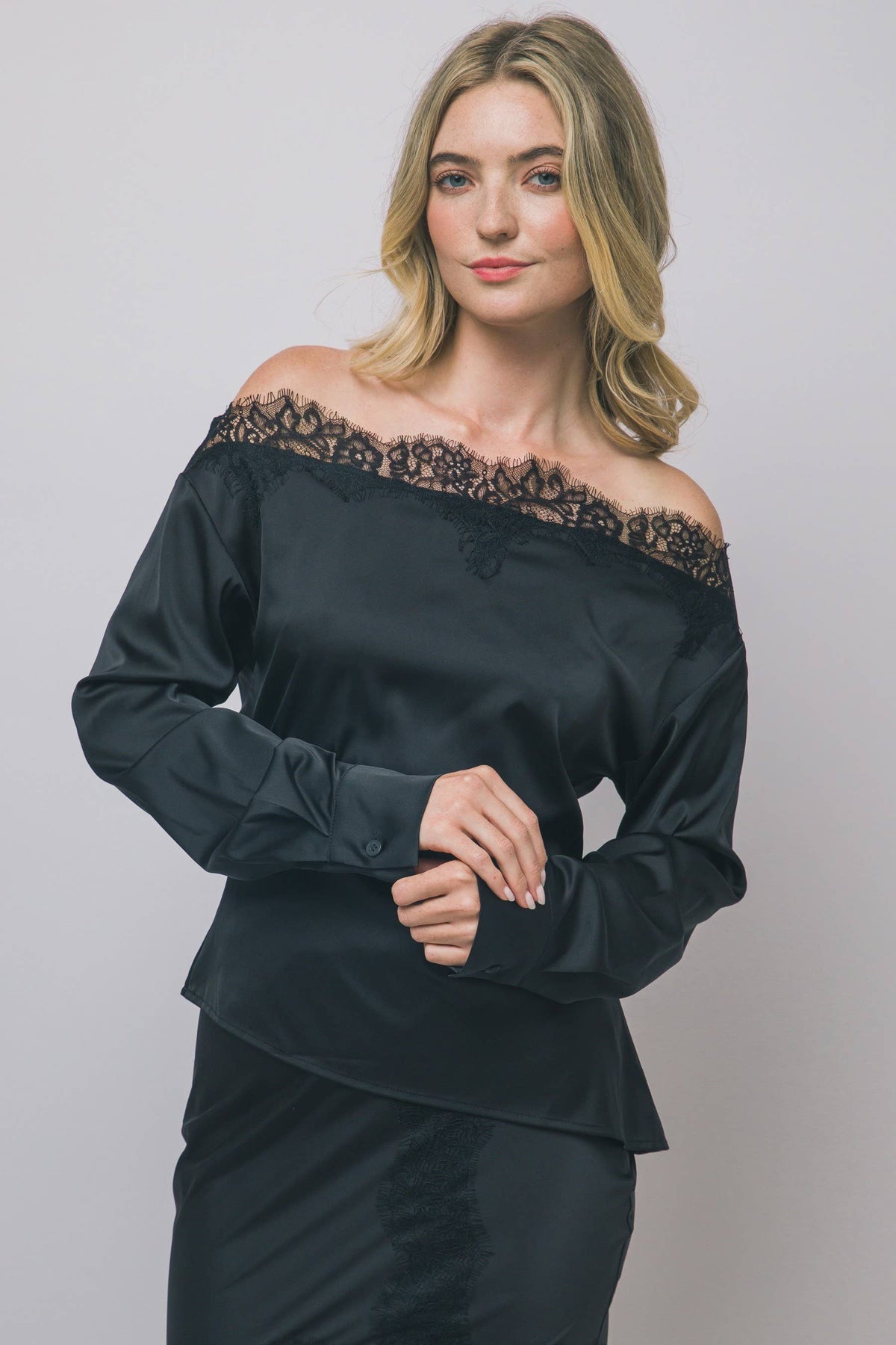 Lace-trimmed Off-the-shoulder Blouse