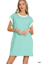 Stripe Cotton Tshirt Dress w/ side pockets SI-29147