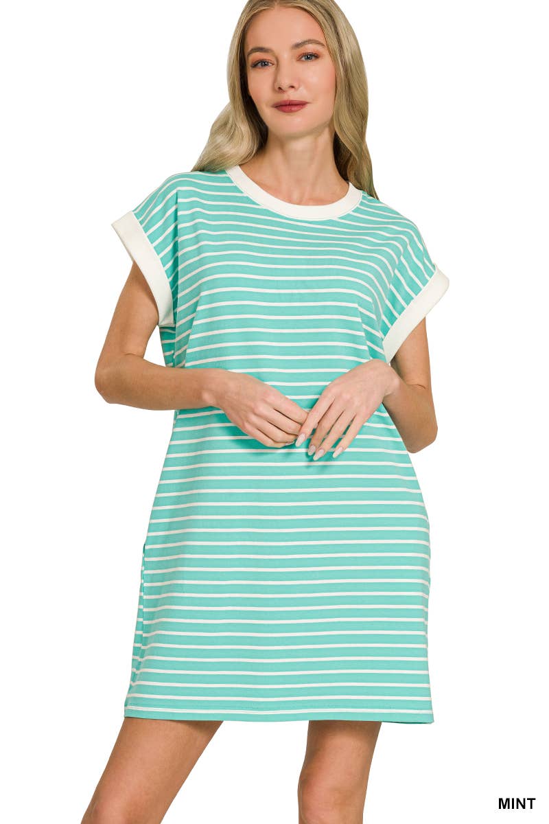 Stripe Cotton Tshirt Dress w/ side pockets SI-29147