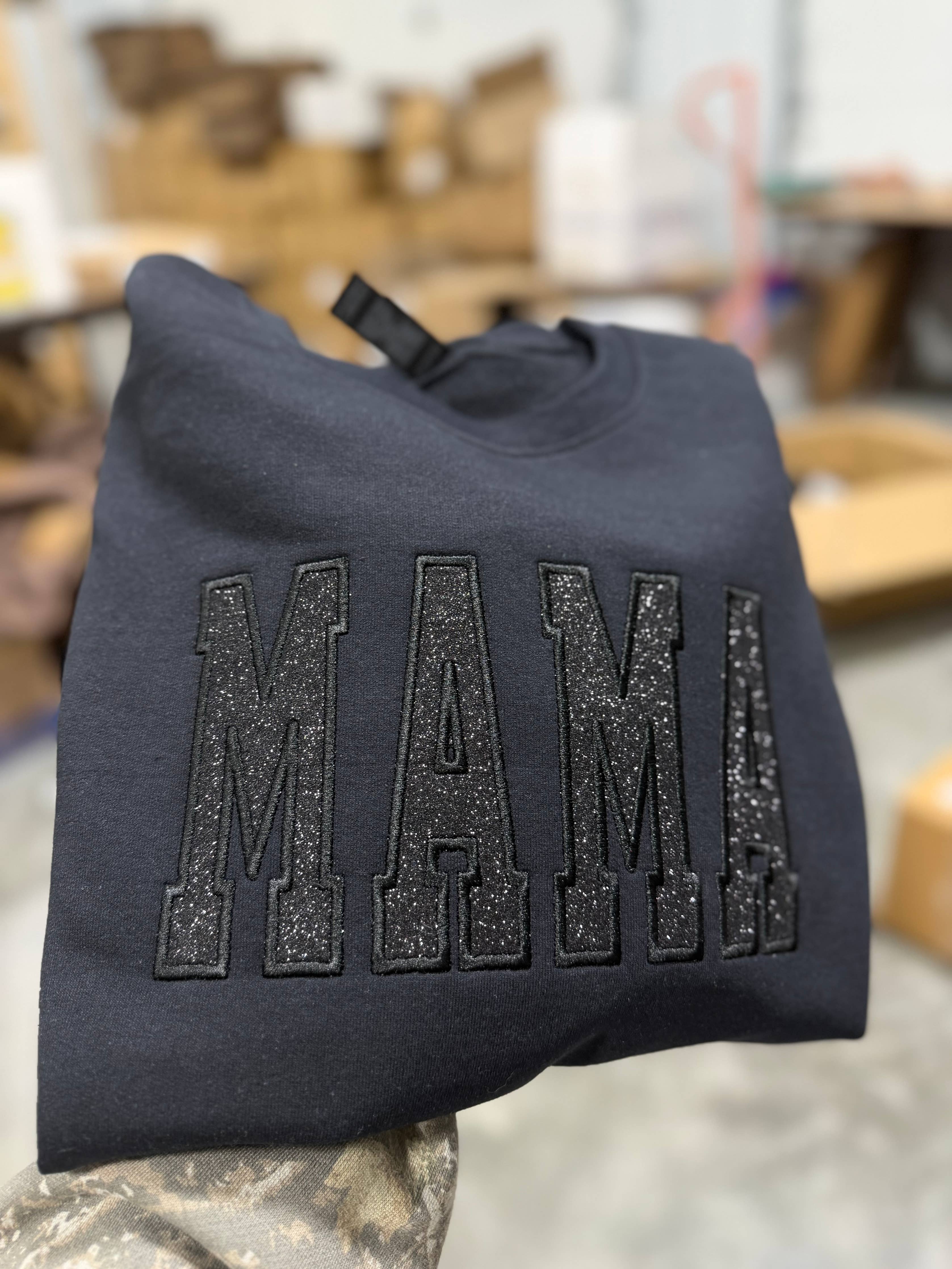 MAMA Embroidered Glitter crewneck