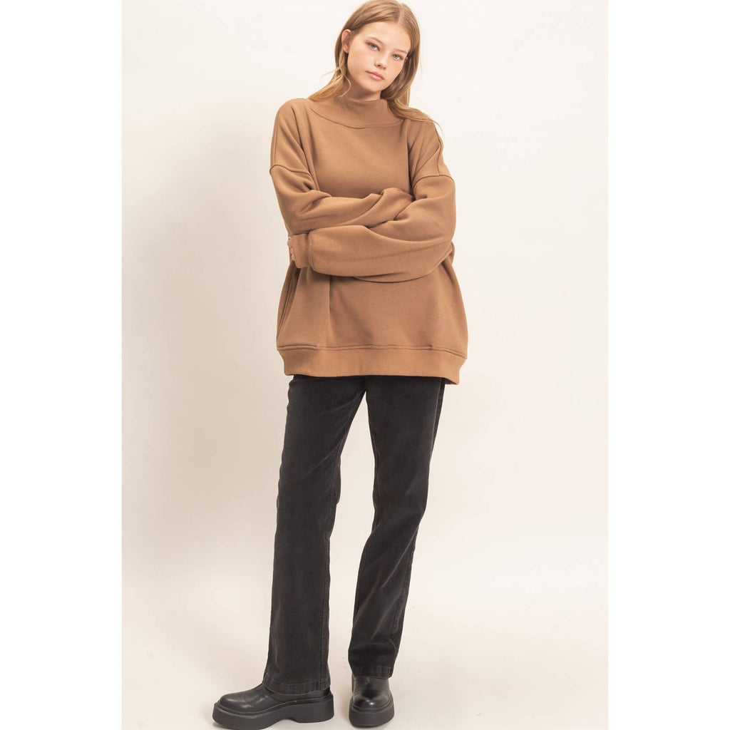 Enzyme Washed Mock Neck Sweatshirt