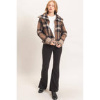 Wide Collar Plaid Zip-Up Sweater